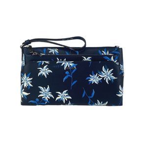 Bally Women's Leather Leddon Wristlet Floral Handbag Marine Blue